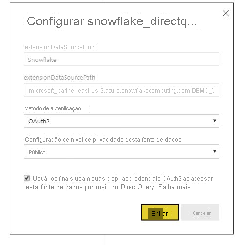 Captura de tela da caixa de diálogo de configuração com OAuth2 selecionado como o método de autenticação.