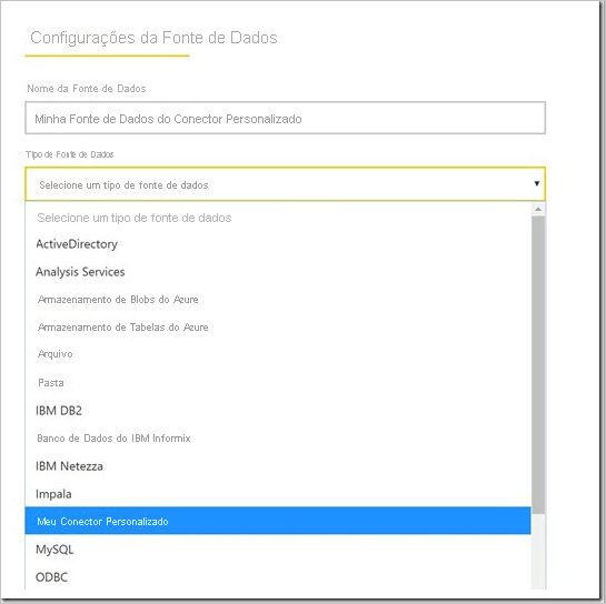 Screenshot that shows the Data Source list on the Settings page.