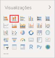 Captura de tela do painel Visualizações com o gráfico de colunas empilhadas destacado.