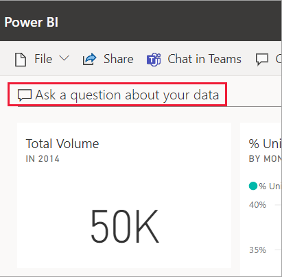 Captura de tela de Fazer uma pergunta sobre seus dados em uma caixa vermelha no dashboard do visual.