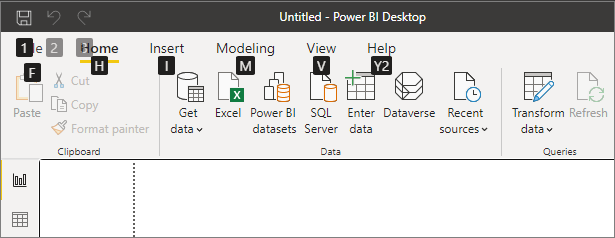 Screenshot of Power BI Desktop with KeyTips.