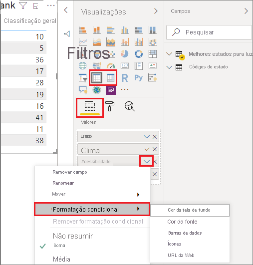 Conditional formatting menu