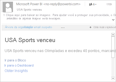 Screenshot of an example email with links to Power BI.