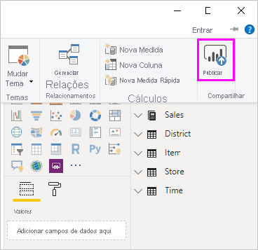 Screenshot of Power BI Desktop showing the Publish button.