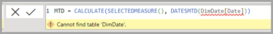 Screenshot of incorrect DAX expression.