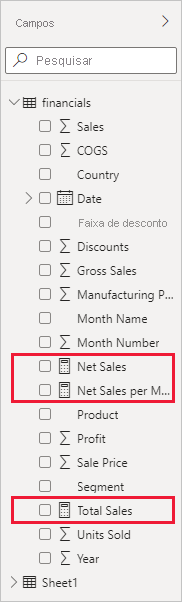 Screenshot of Measure fields in the Fields pane.