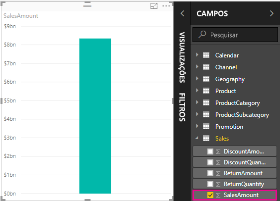 Captura de tela do gráfico de colunas SalesAmount.