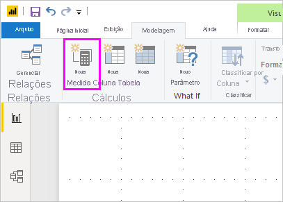 Captura de tela do botão Nova Medida realçado no Power BI Desktop.