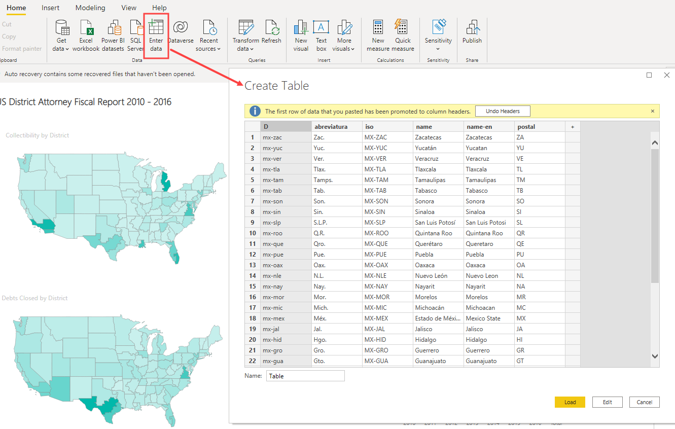 Screenshot of data entered using copy and paste. 