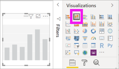 Captura de tela do painel Visualizações e um gráfico de colunas empilhadas vazio.