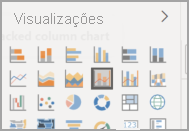 Captura de tela do painel de Visualizações, com o ícone do gráfico de colunas empilhadas e linhas destacado.