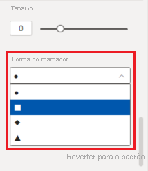 Screenshot of the Shape Type drop-down list showing the Marker shape options for a chart in Power BI.