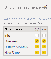 Screenshot of Select pages in Sync slicers.