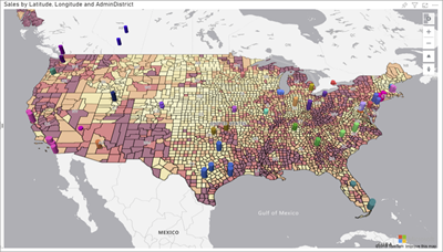 Captura de tela do visual do Azure Mapas para Power BI.