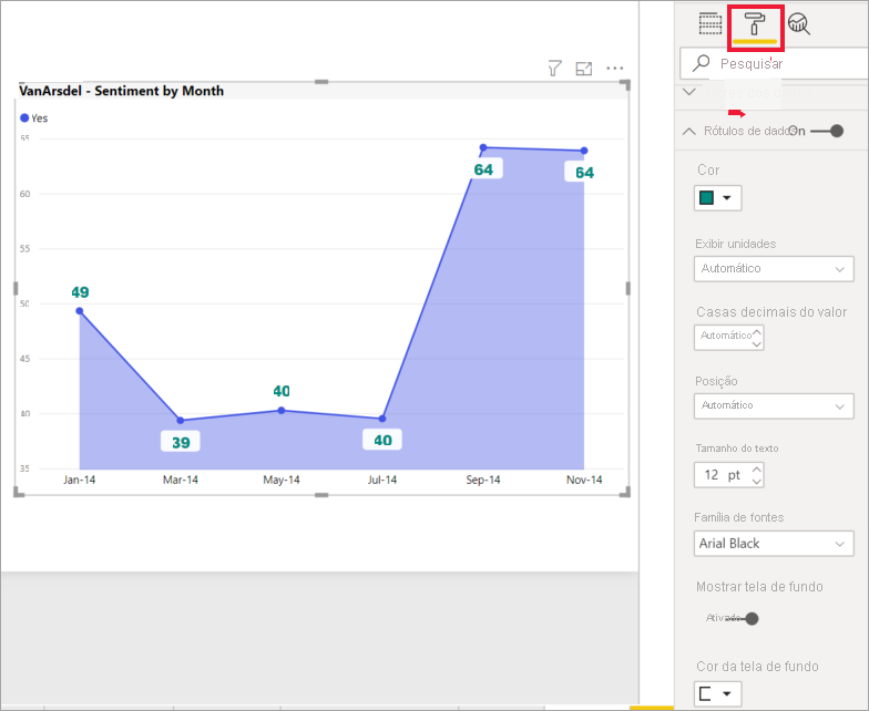 Screenshot showing Area chart formatted.