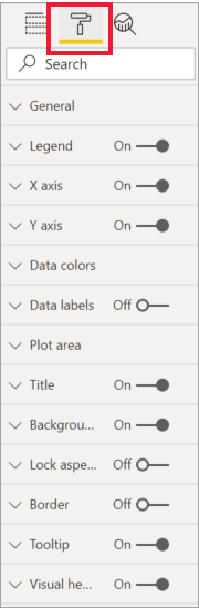 Screenshot showing Visualization pane with the Format icon selected.