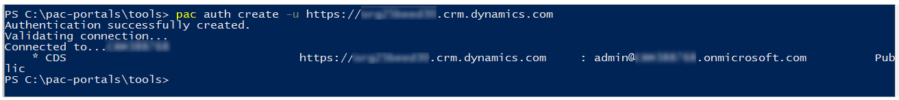 Exemplo de como fazer a autenticação em um ambiente do Dataverse usando a CLI do Microsoft Power Platform