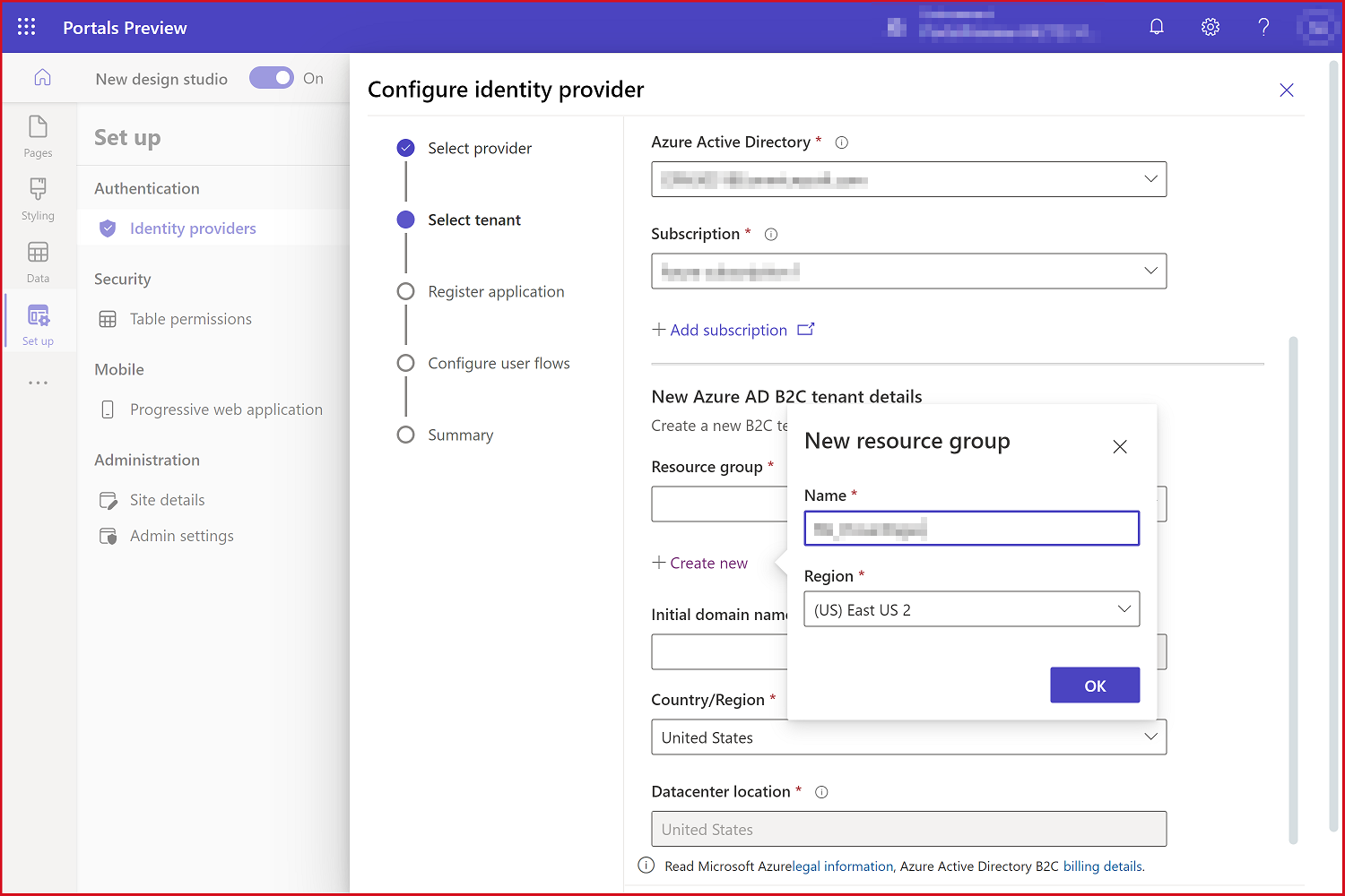 Insira os detalhes para configurar o provedor de identidade.