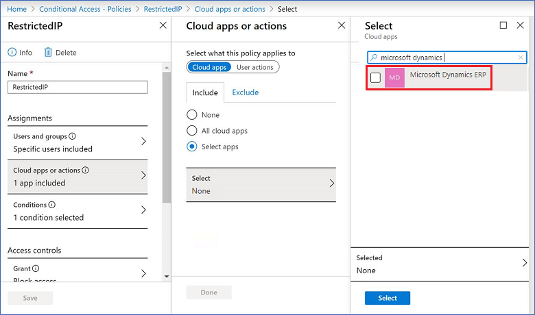 Aplicativo de nuvem do Microsoft Dynamics ERP de IP restrito.