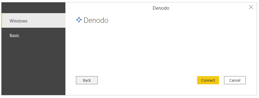 Autenticação Denodo do Windows no Power BI Desktop.