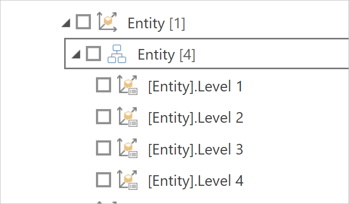 Seleções do navegador de dados de importação do Essbase.