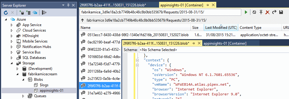 Captura de tela que mostra a inspeção do repositório de blobs com uma ferramenta adequada.