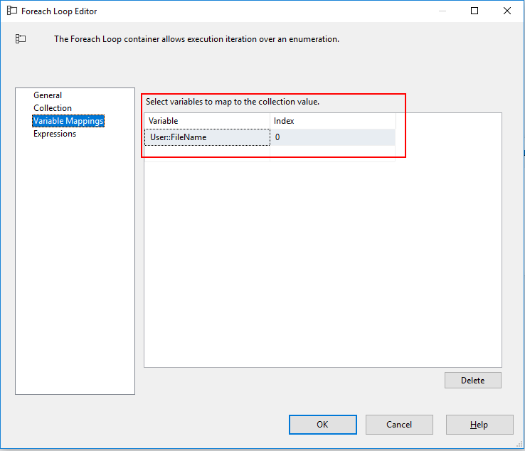 Configurar o contêiner do Loop Foreach para obter o nome do arquivo