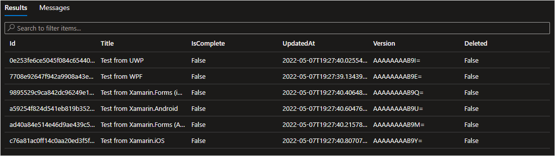 Captura de tela dos resultados no editor de consultas S Q L.