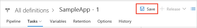 A screenshot showing how to save a release pipeline.