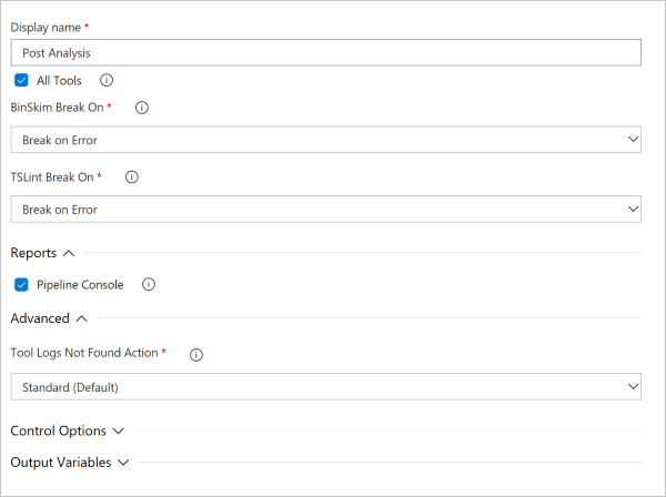 Configuração da tarefa de build Análise posterior