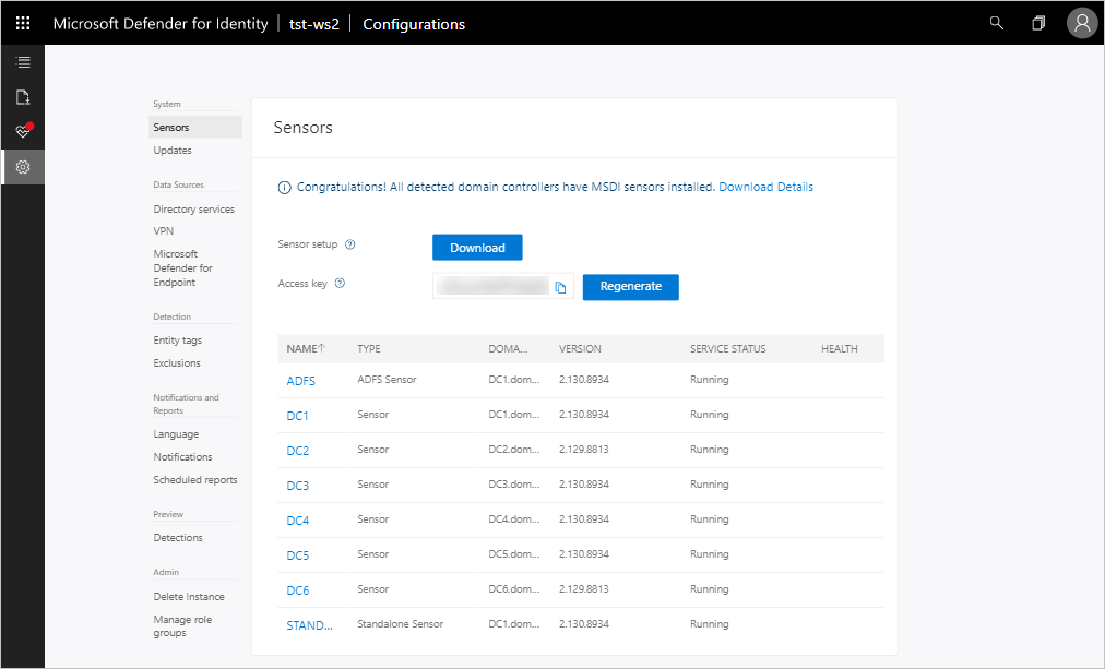 Defender for Identity sensor configuration settings