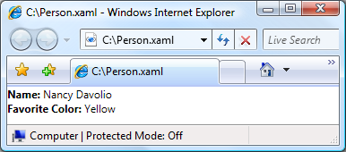 Exibição do conteúdo no arquivo Person.XAML