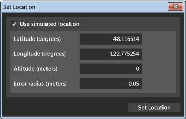 Caixa de diálogo Definir local Simulator