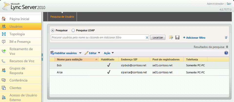 Painel de Controle Atribuir usuários do Lync Server