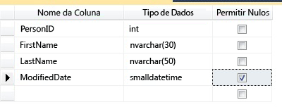 Novas colunas com tipos de dados são adicionadas a uma tabela.