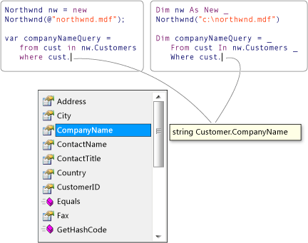 Consulta LINQ com Intellisense