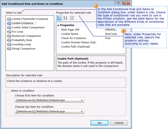 Adicionando regras e propriedades de condições de ramificação