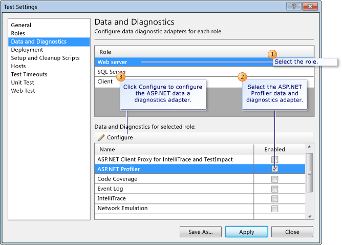 Configurando <>as configurações de teste>para <>ASP\>.NET Profiler