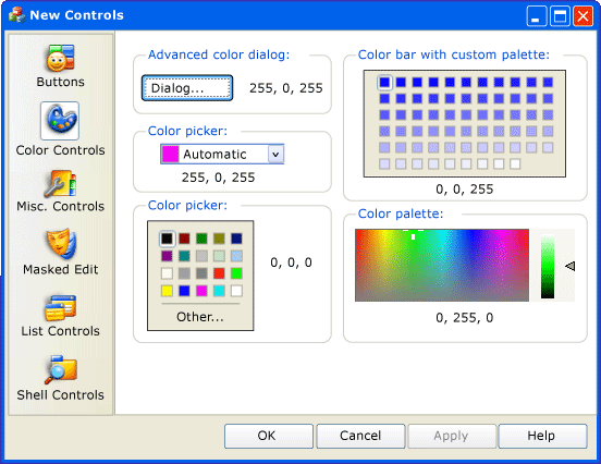 Controles de cor CMFCPropertySheet