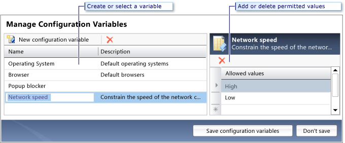 Criar e editar variáveis de configuração