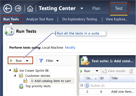 Executar todos os testes em um conjunto de