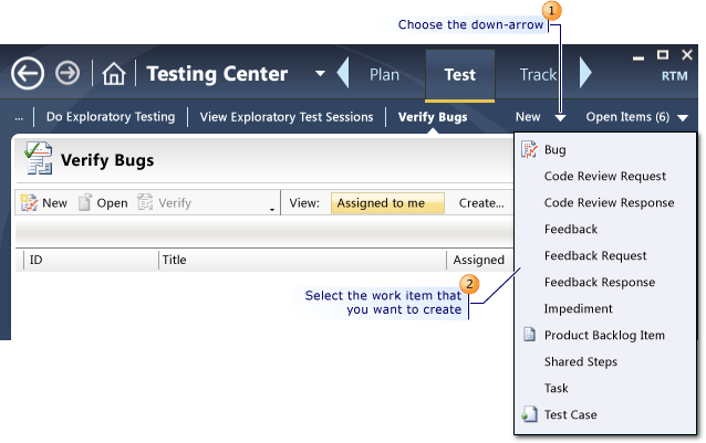 Criar um Item de trabalho usando o Microsoft Test Manager