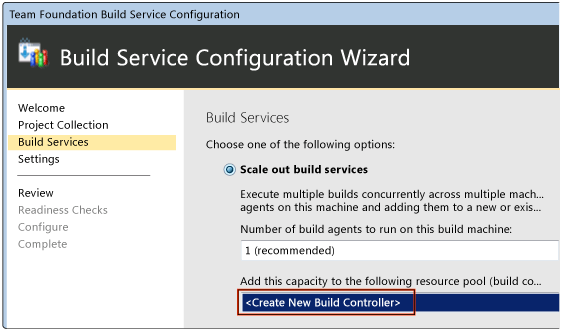 Assistente de configuração do serviço de compilação