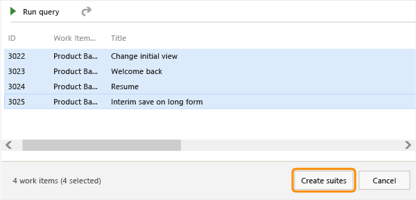 Select items from the list. Then create suites.