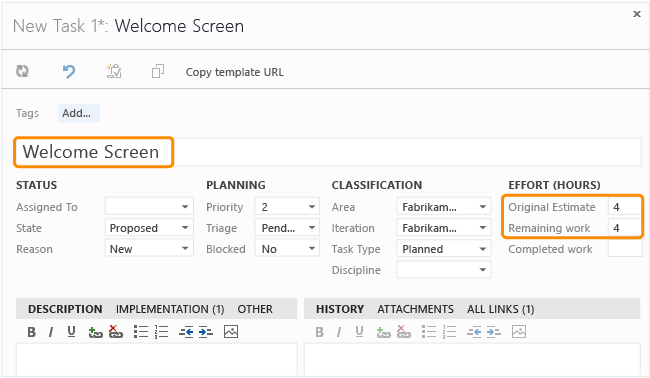 CMMI Task work item form