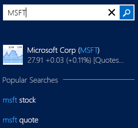 Exemplo de resultados da caixa de pesquisa para MSFT.