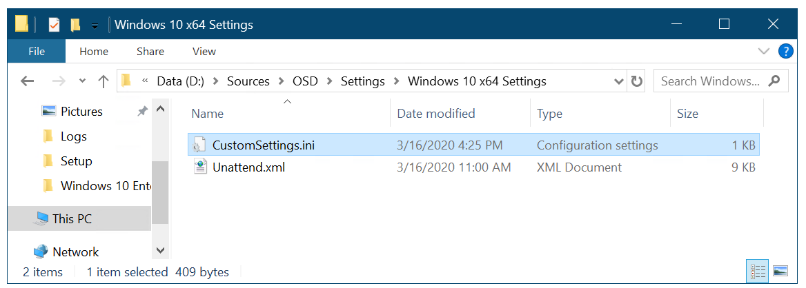 Settings package during deployment.