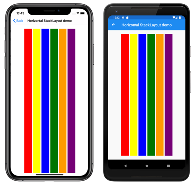 Captura de tela de um StackLayout orientado horizontalmente