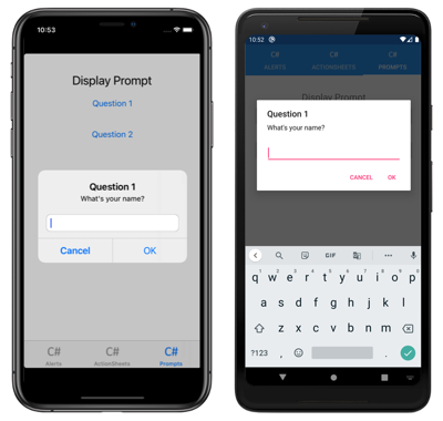 Captura de tela de um prompt modal, no iOS e Android