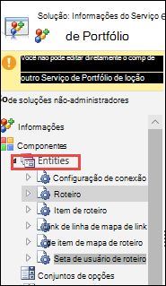 Captura de ecrã a mostrar as entidades de soluções Dataverse.